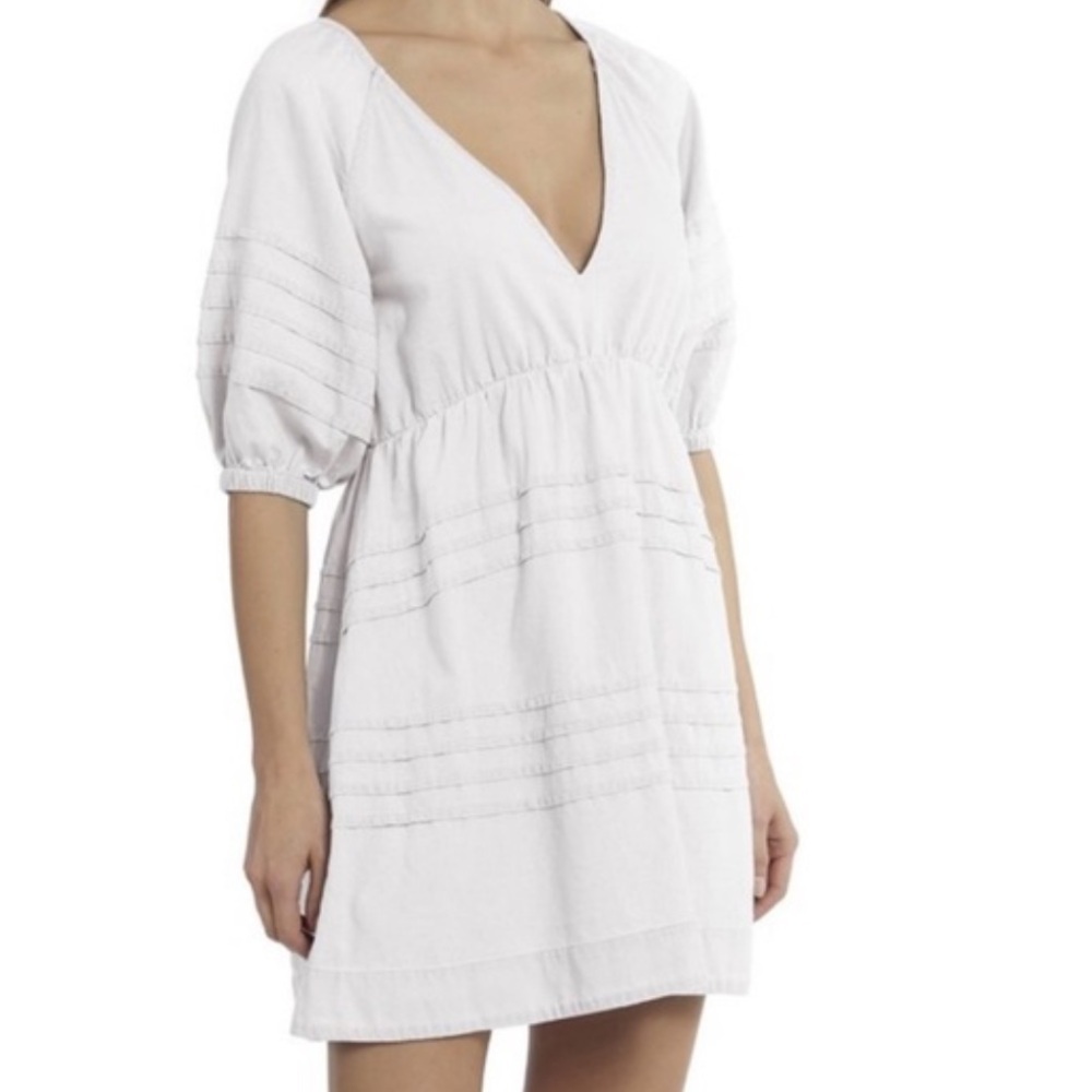 7 for all Mankind White Tie Back Babydoll 1/2 puff sleeve Dress Small